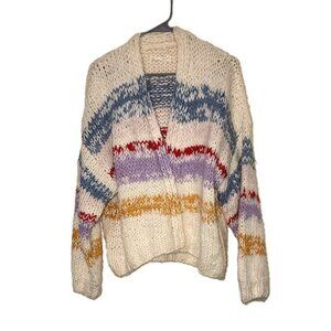 Anthropologie Grazia Chunky Knit Multicolor Striped Open Cardigan Sweater XS/S